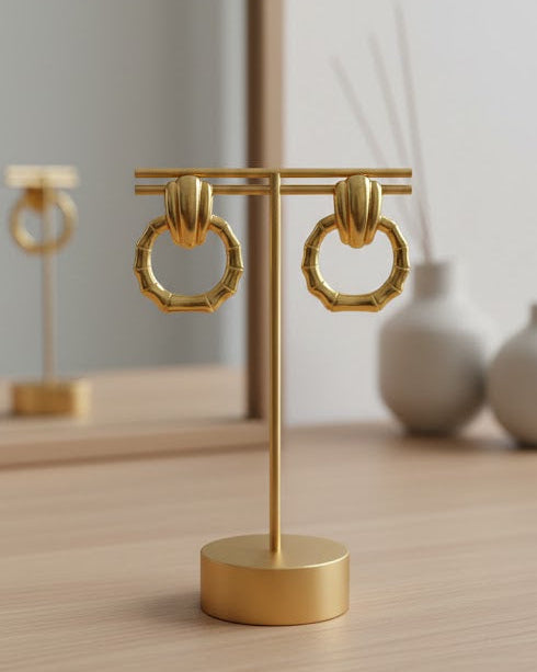 Classic Gold-Tone Bamboo Hoop Earrings DFE015